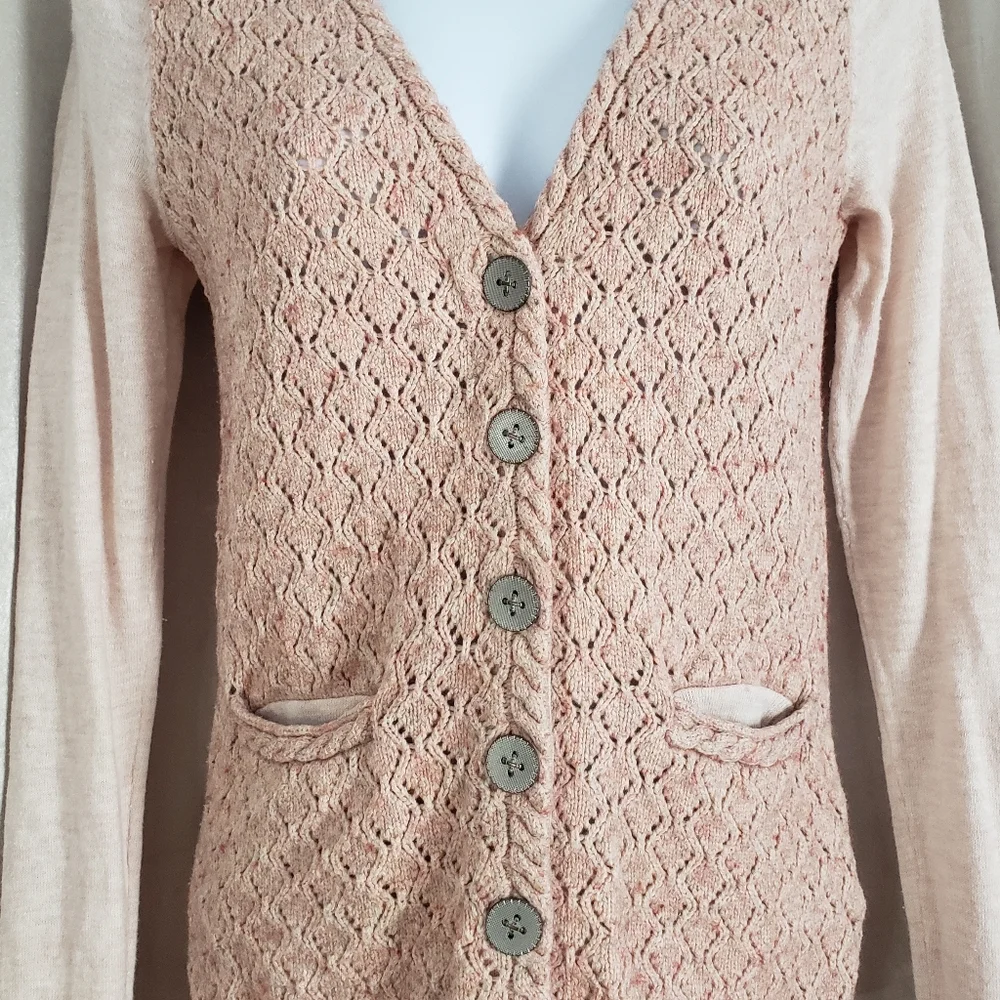 NWOT Anthropologie Moth pink cable knit cotton wool blend cardigan Womens Small - Picture 7 of 7